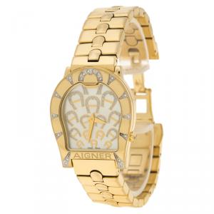 Aigner Ravenna Mother of Pearl Gold Diamond Studded Women's Wristwatch 30mm