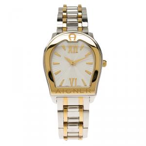 Pre Owned Aigner White Gold-Plated Stainless Steel Verona Women's Wristwatch 33MM