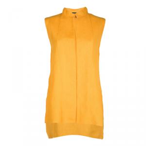 Akris Orange Mandarin Collar High Low Linen Tunic L