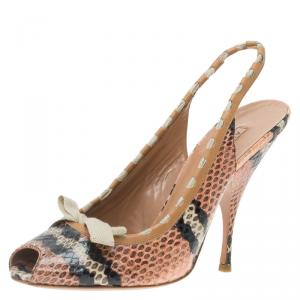 Pre Owned Azzedine Alaia Brown Python Bow Detail Slingback Sandals Size 39