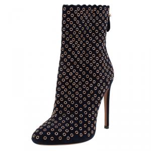 Pre Owned Alaia Black Suede Eyelet Ankle Boots Size 38.5