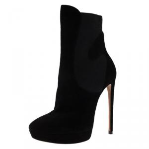 Alaia Black Suede Chamois Platform Ankle Boots Size 38