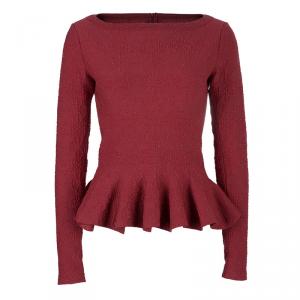 Pre Owned Azzedine Alaia Red Textured Peplum Top M
