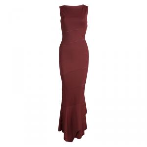 Alaia Burgundy Knit Sleeveless Paneled Maxi Dress  S