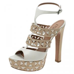 Pre Owned Azzedine Alaia Cream Cut Out Ankle Strap Platform Sandals Size 38