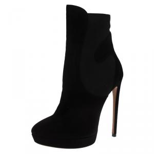 Pre Owned Alaia Black Suede Chamois Platform Ankle Boots Size 39