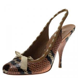 Pre Owned Alaia Brown Python Bow Detail Slingback Sandals Size 39