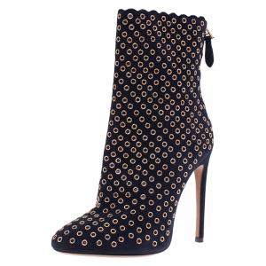 Alaia Black Suede Eyelet Ankle Boots Size 38.5