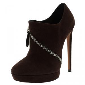 Alaia Mocha Brown Suede Platform Ankle Boots Size 36