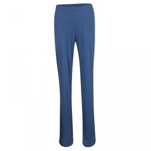 Alberta Ferretti Blue Knit Elasticized Waist Wide Leg Pants L