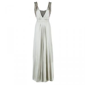 Alberta Ferretti Beige Embellished Maxi Dress M