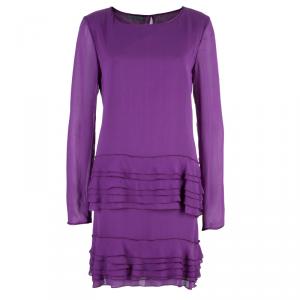 Alberta Ferretti Purple Tiered Silk Dress M