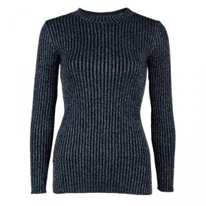 Alberta Ferretti Black Metallic Ribbed Top S