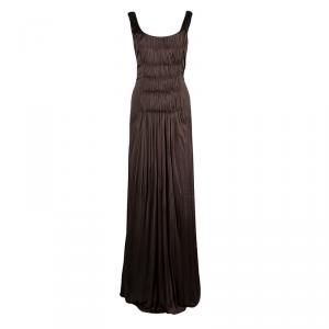 Alberta Ferretti Brown Knit Smocking Detail Sleeveless Gown M