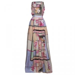 Alberta Ferretti Multicolor Floral Print Sheer Back Detail Sleeveless Gown M