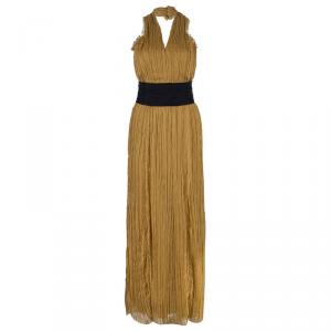 Alberta Ferretti Mustard Chiffon Pleated Gown M