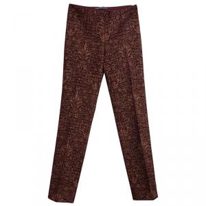 Alberta Ferretti Burgundy and Gold Floral Jacquard Tapered Pants S