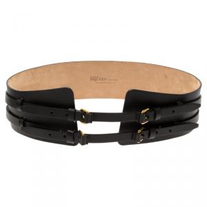 Pre Owned Alexander McQueen Black Leather Wide Waist Belt 90CM