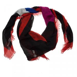 Pre Owned Alexander McQueen Multicolor Heart Print Square Fringe Scarf