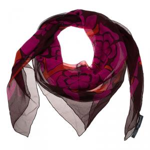 Pre Owned Alexander McQueen Red and Pink Exploding Flowers Print Chiffon Silk Scarf