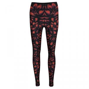 Pre Owned Alexander McQueen Black Knit Tulip Printed Leggings XS
