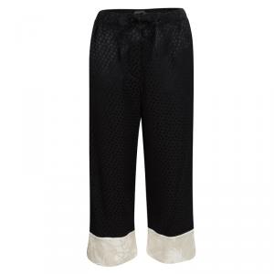 Pre Owned Alexander McQueen Black Silk Jacquard Contrast Hem Drawstring Detail Pants S