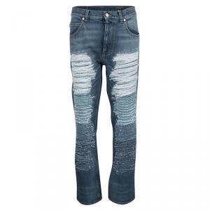 Alexander McQueen Indigo Washed Denim Faux Distressed Effect Jeans M