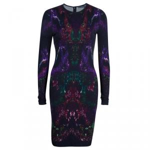Pre Owned Alexander McQueen Black Printed Knit Dress S