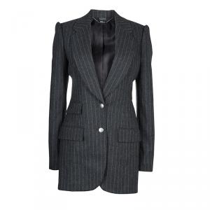 Pre Owned Alexander McQueen Grey Chalk Striped Wool Blazer M