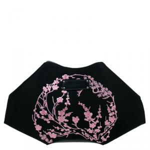 Pre Owned Alexander McQueen Black Satin Medium Embroidered Floral De Manta Clutch