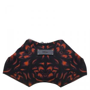Pre Owned Alexander McQueen Black/Orange Tulip Print Satin Medium De Manta Clutch