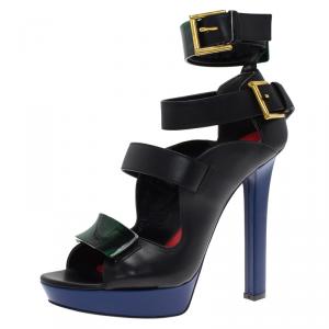 Pre Owned Alexander McQueen Black Plexi Plaque Strappy Sandals Size 39