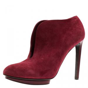 Pre Owned Alexander McQueen Burgundy Suede Ankle Boots Size 41