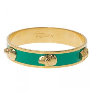 Pre Owned Alexander McQueen Green Enamel Gold Tone Metal Bangle Bracelet