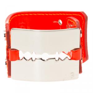 Pre Owned Alexander McQueen Razor Blade Neon Orange Patent Leather Cuff Bracelet