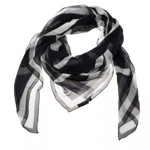 Pre Owned Alexander McQueen Monochrome Logo Print Silk Scarf