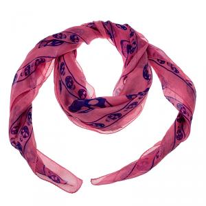 Pre Owned Alexander McQueen Pink and Blue Skull Printed Silk Blend Scarf
