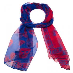 Pre Owned Alexander McQueen Blue & Pink Chiffon Scarf