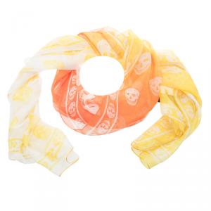 Pre Owned Alexander McQueen Yellow Ombre Silk Chiffon Skull Print Scarf