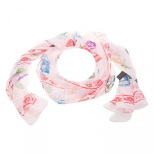 Pre Owned Alexander McQueen Pink Silk Chiffon Skull Print Scarf