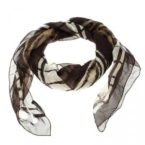 Pre Owned Alexander McQueen Brown Animal Print Silk Chiffon Square Scarf