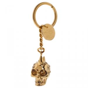 Pre Owned Alexander McQueen Gold Strass Punk Skull Keyring 