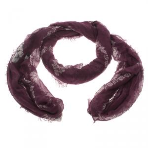 Pre Owned Alexander McQueen Purple Rose Skull Printed Gauze Stole 