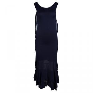Alexander McQueen Navy Blue Knit Draped Back Ruffle Bottom Dress S