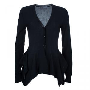 Pre Owned Alexander McQueen Black Wool Peplum Cardigan S
