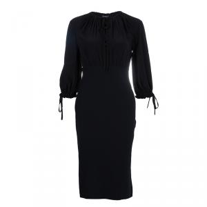 Pre Owned Alexander McQueen Black Gathered Waist Long Sleeve Dress S