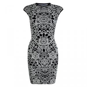 Alexander McQueen Monochrome Floral Jacquard Knit Sleeveless Bodycon Dress XS