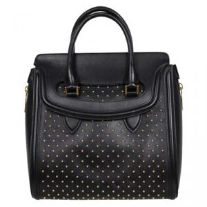 Pre Owned Alexander McQueen Black Leather Heroine Studded Satchel Bag