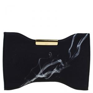 Pre Owned Alexander McQueen Black Smoke Print Satin Squeeze It Clutch 