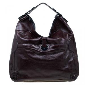 Alexander Mcqueen Burgundy Glazed Leather Hobo